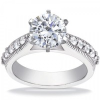 1.00 ct Round Cut Diamond Engagement Ring Whit Millgrain on The Shank 1.00 ct Round Cut Diamond Engagement Ring Whit Millgrain on The Shank